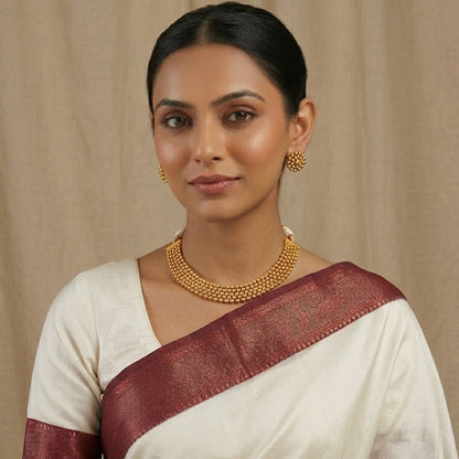 One Gram Gold Plated Beaded Maharashtrian Looks Patta Necklace Set With Stud Earring .