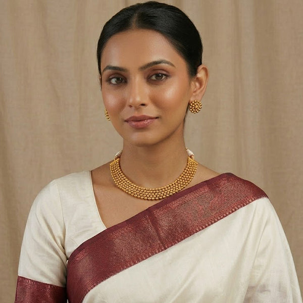 One Gram Gold Plated Beaded Maharashtrian Looks Patta Necklace Set With Stud Earring .
