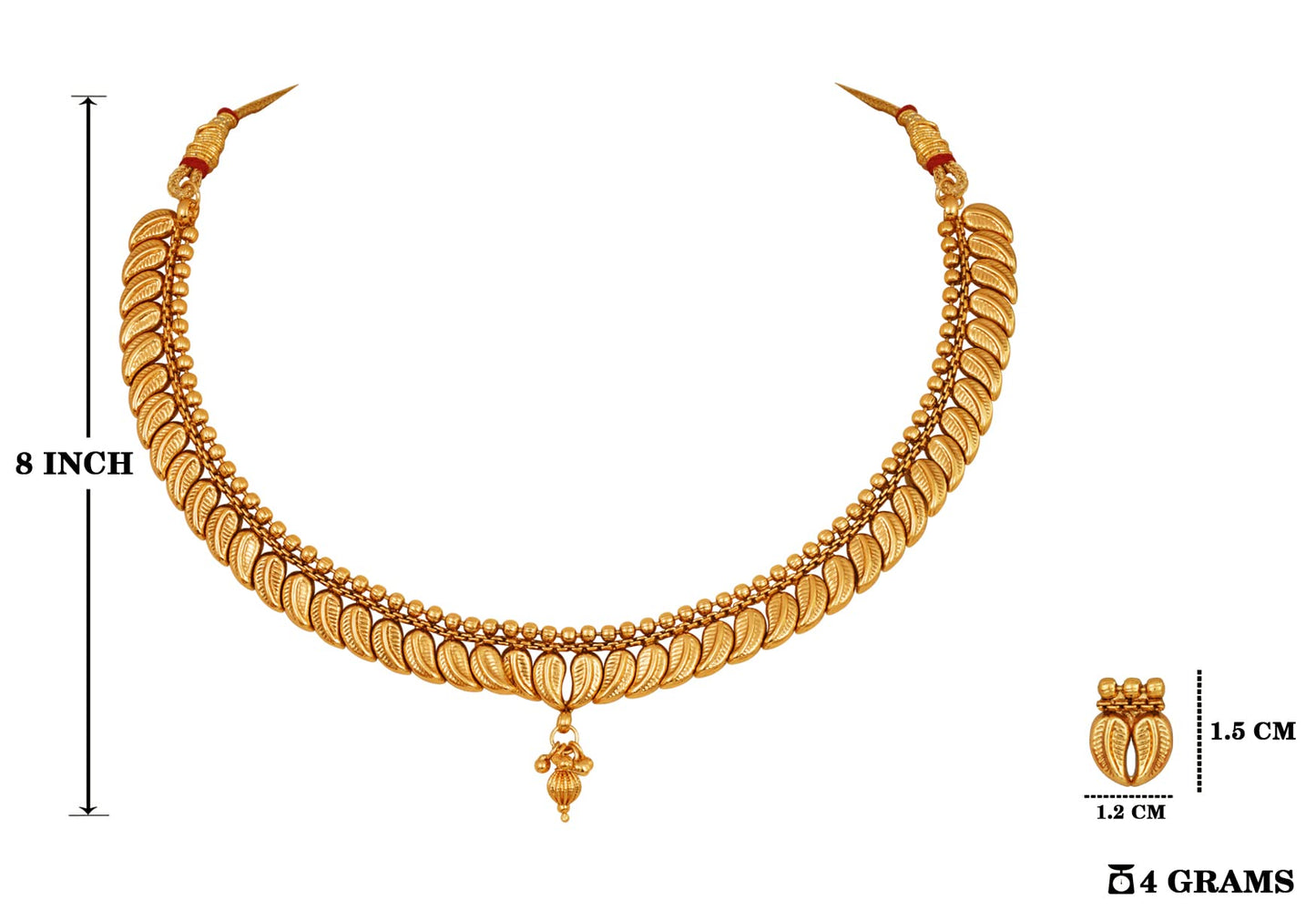 One Gram Gold Plated Leaf Design Necklace Set With Earrings & Adjustable Thread