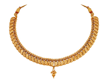 One Gram Gold Plated Leaf Design Necklace Set With Earrings & Adjustable Thread
