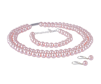Double Strand Pearl Necklace Set – 6mm & 8mm Round Pearl Mala with Earrings and Bracelet