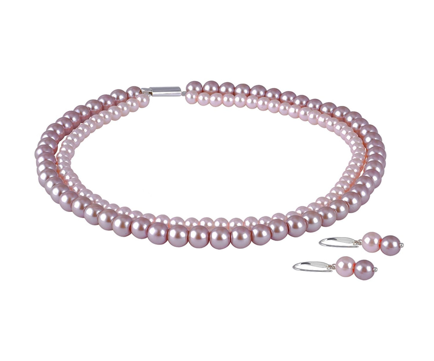 Double Strand Pearl Necklace Set – 6mm & 8mm Round Pearl Mala with Earrings and Bracelet