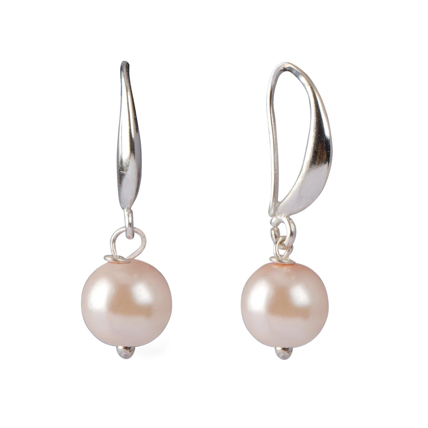 Double Strand Peach Pearl Necklace Set – 8mm Round Pearl Mala with Earrings and Bracelet
