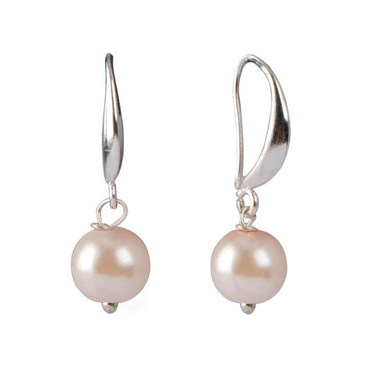 Double Strand Peach Pearl Necklace Set – 8mm Round Pearl Mala with Earrings and Bracelet