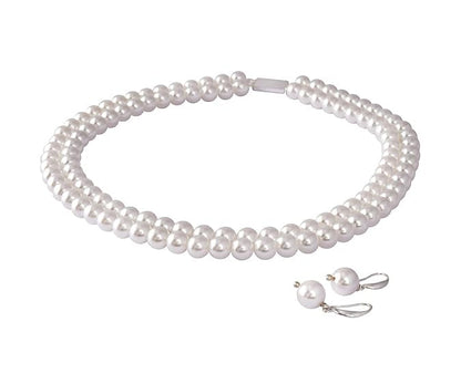 Double Strand Pearl Necklace Set – 8mm Round Moti Mala with Earrings and Bracelet