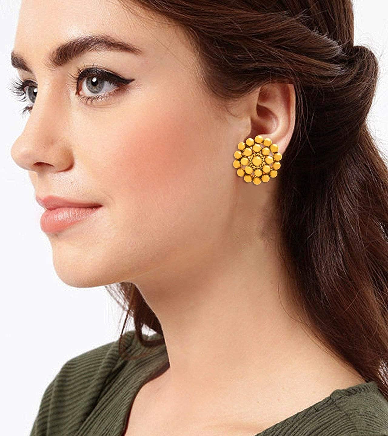 Classic Gold Plated Multi Strand Gold Bead Necklace With Earring & Adjustable Thread (Gold)