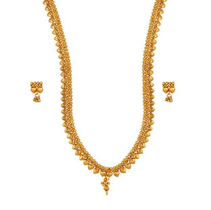 Gold Plated Leaf Design Long Necklace Set – Unique Long Strand Jewelry with Adjustable Thread