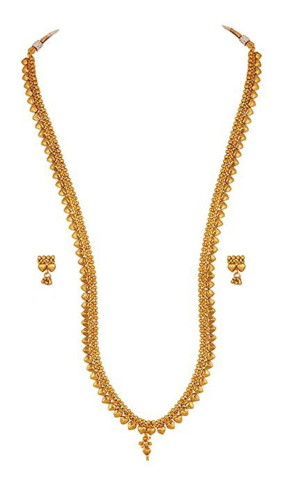 Gold Plated Leaf Design Long Necklace Set – Unique Long Strand Jewelry with Adjustable Thread