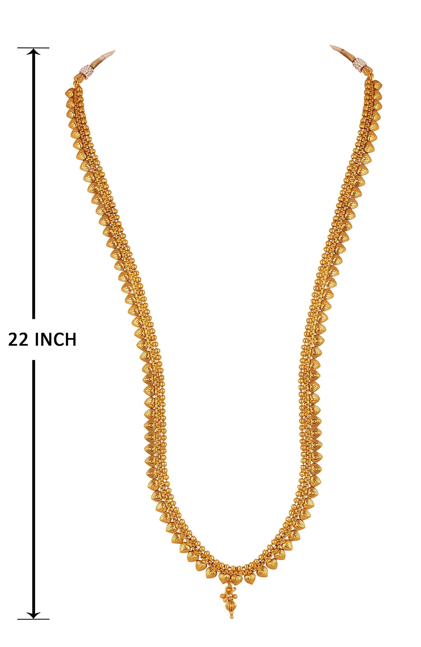 Gold Plated Leaf Design Long Necklace Set – Unique Long Strand Jewelry with Adjustable Thread
