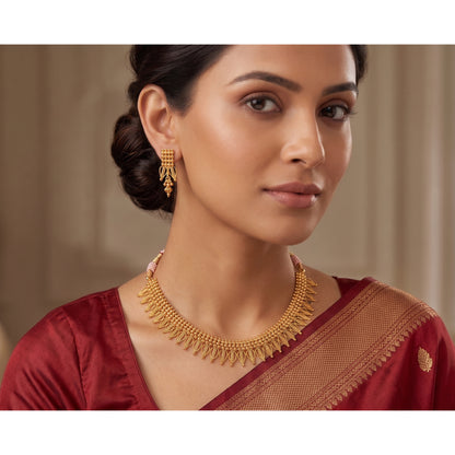 One Gram Gold Plated Drop Shape Design Necklace Set With Adjustable Thread