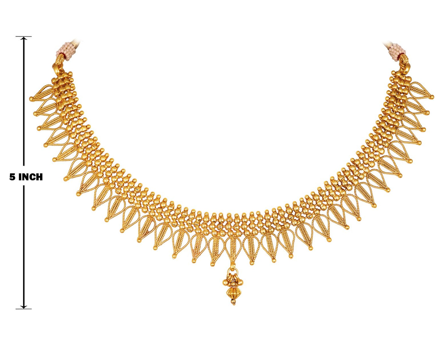 One Gram Gold Plated Drop Shape Design Necklace Set With Adjustable Thread