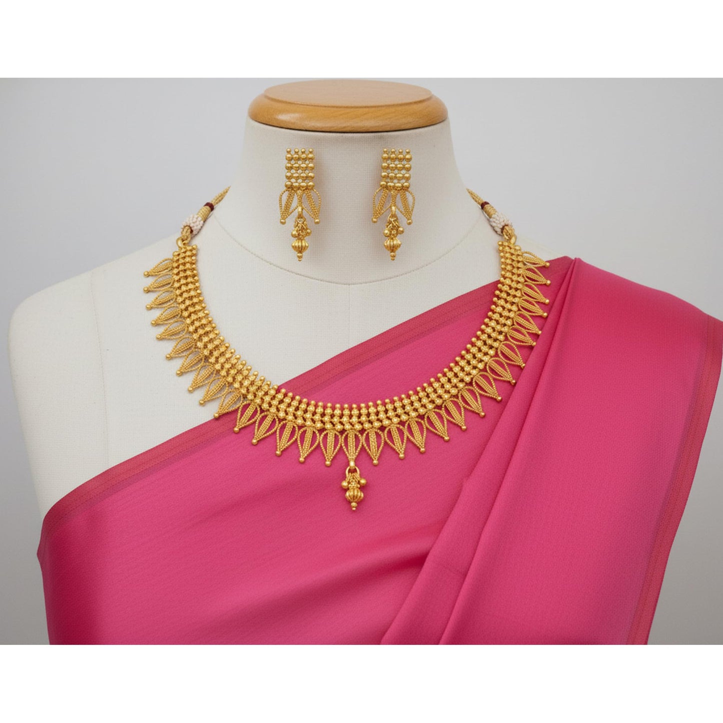 One Gram Gold Plated Drop Shape Design Necklace Set With Adjustable Thread