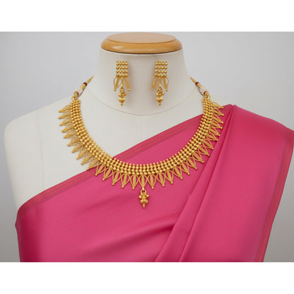 One Gram Gold Plated Drop Shape Design Necklace Set With Adjustable Thread
