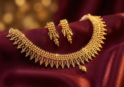 One Gram Gold Plated Drop Shape Design Necklace Set With Adjustable Thread