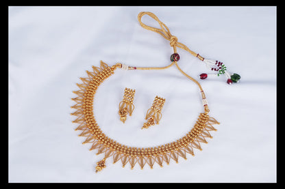One Gram Gold Plated Drop Shape Design Necklace Set With Adjustable Thread