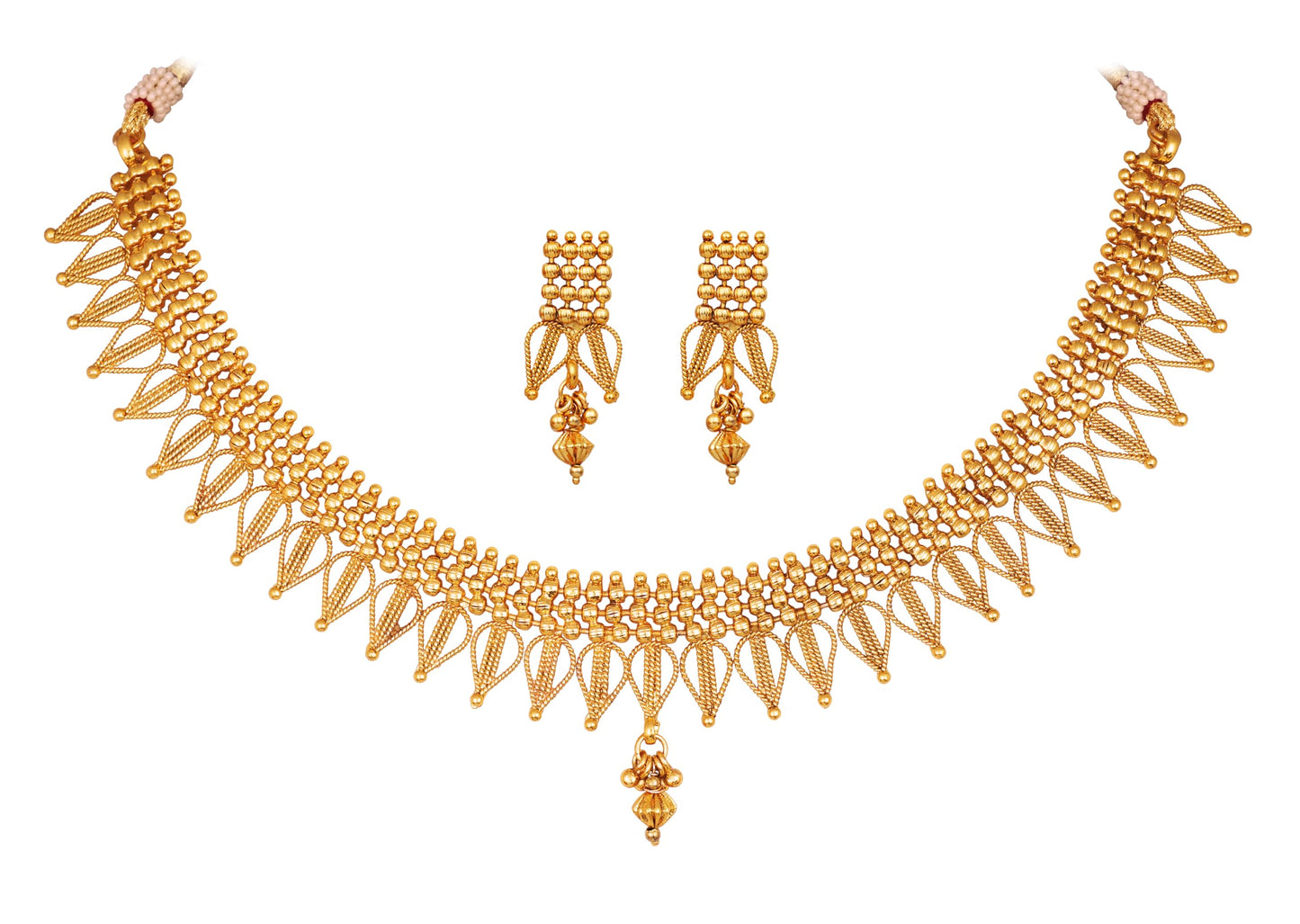One Gram Gold Plated Drop Shape Design Necklace Set With Adjustable Thread