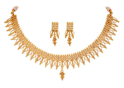 One Gram Gold Plated Drop Shape Design Necklace Set With Adjustable Thread