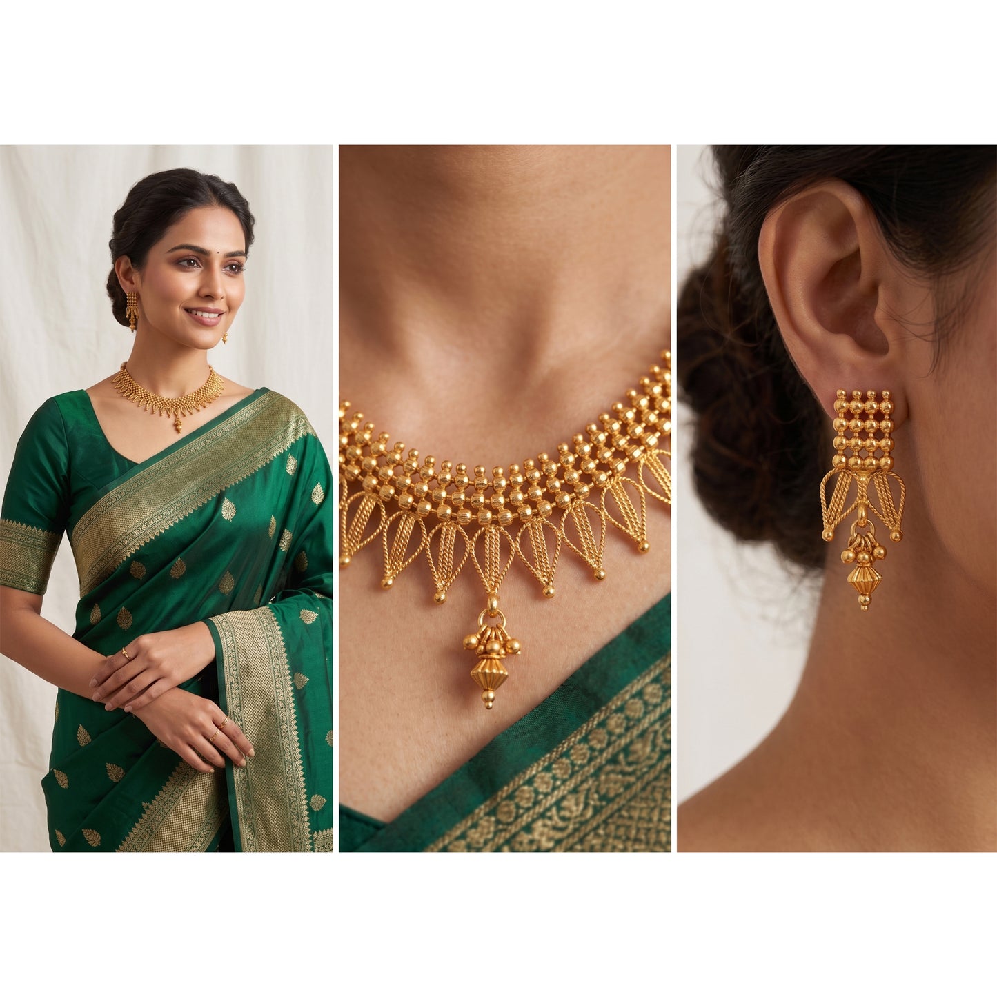 One Gram Gold Plated Drop Shape Design Necklace Set With Adjustable Thread