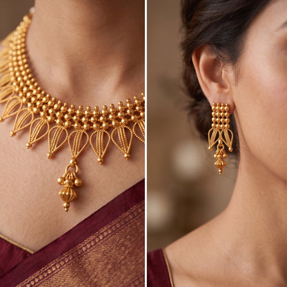 One Gram Gold Plated Drop Shape Design Necklace Set With Adjustable Thread