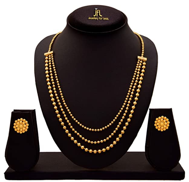And One Gram Gold Plated Multi Layer Round Gold Bead With Bead Earring Necklace Set