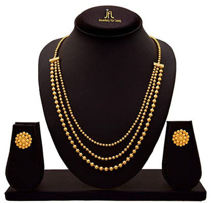 And One Gram Gold Plated Multi Layer Round Gold Bead With Bead Earring Necklace Set