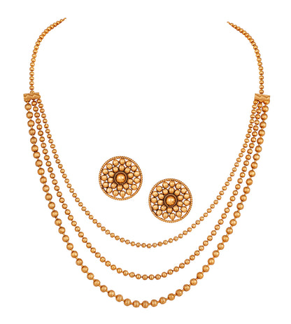 One Gram Gold Plated Multi Strands Round Gold Bead With Earring Necklace Set