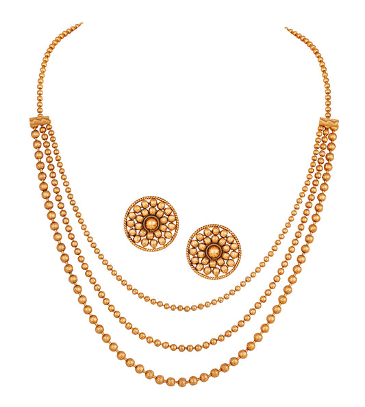 One Gram Gold Plated Multi Strands Round Gold Bead With Earring Necklace Set