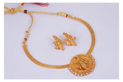 One Gram Gold Plated Temple Necklace Set – Lord Krishna Design with White Stones