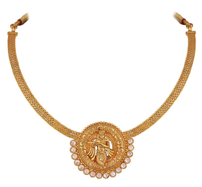 One Gram Gold Plated Temple Necklace Set – Lord Krishna Design with White Stones