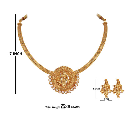 One Gram Gold Plated Temple Necklace Set – Lord Krishna Design with White Stones