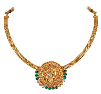 One Gram Gold Plated Temple Necklace Set – Lord Krishna Design with Emerald Stones