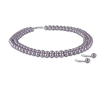Combo Imitation 8Mm Round Pearl Double Strand Necklace Set Moti Mala Pearl Set With Earrings (Grey)