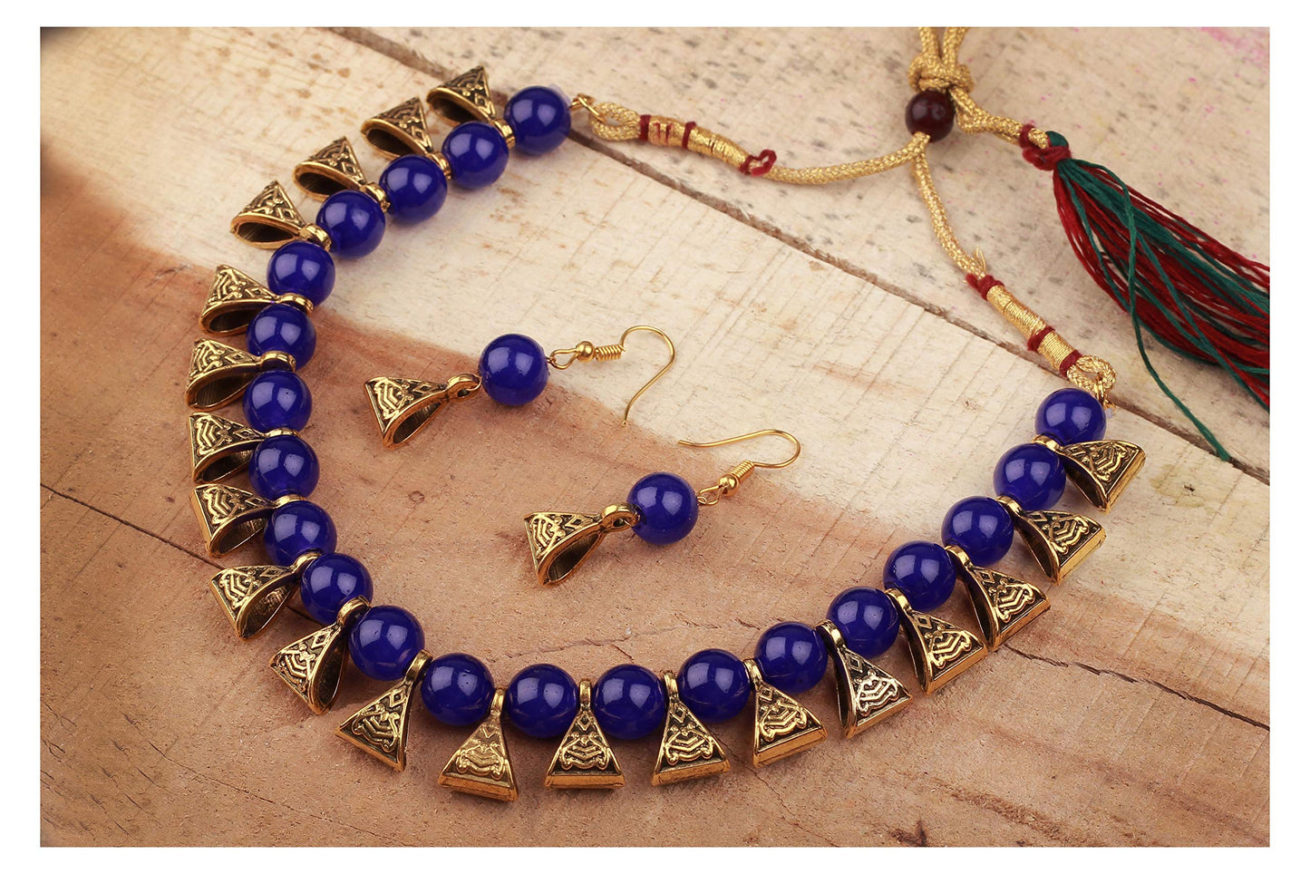 Combo Of 6 German Oxidized And Onyx Beaded Necklace Set With Adjustable Thread