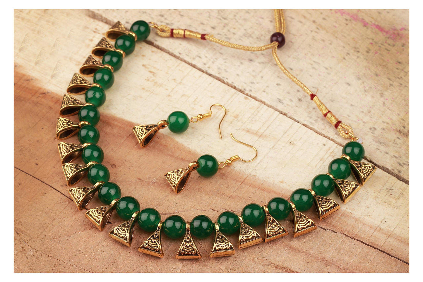 Women'S Combo Of 6 German Oxidized And Onyx Beaded Necklace Set With Adjustable Thread