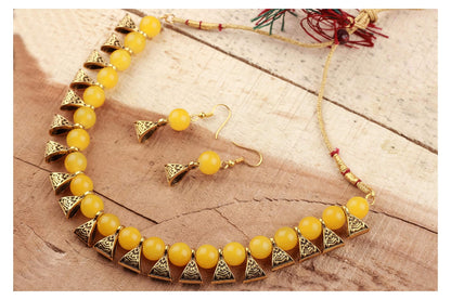 Women'S Combo Of 6 German Oxidized And Onyx Beaded Necklace Set With Adjustable Thread