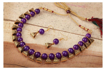 Women'S Combo Of 6 German Oxidized And Onyx Beaded Necklace Set With Adjustable Thread
