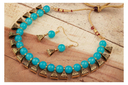 Women'S Combo Of 6 German Oxidized And Onyx Beaded Necklace Set With Adjustable Thread