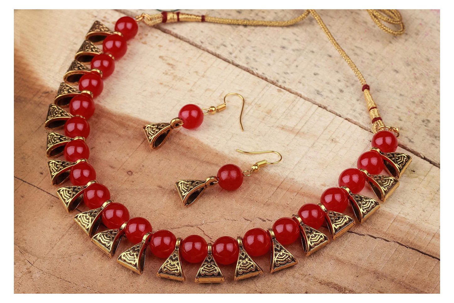 Women'S Combo Of 6 German Oxidized And Onyx Beaded Necklace Set With Adjustable Thread