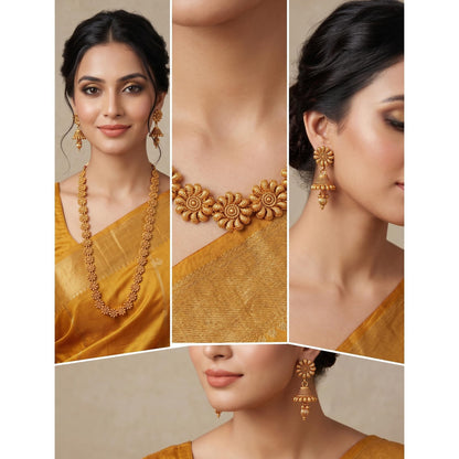 One Gram Gold Plated Necklace Set With Earrings