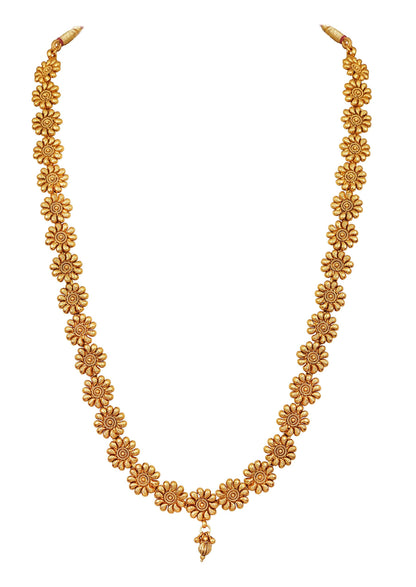 Jfl - For Less One Gram Gold Plated Long Haram Temple Floral Necklace Set With Jhumka