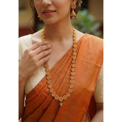 Jfl - For Less One Gram Gold Plated Long Haram Temple Floral Necklace Set With Jhumka