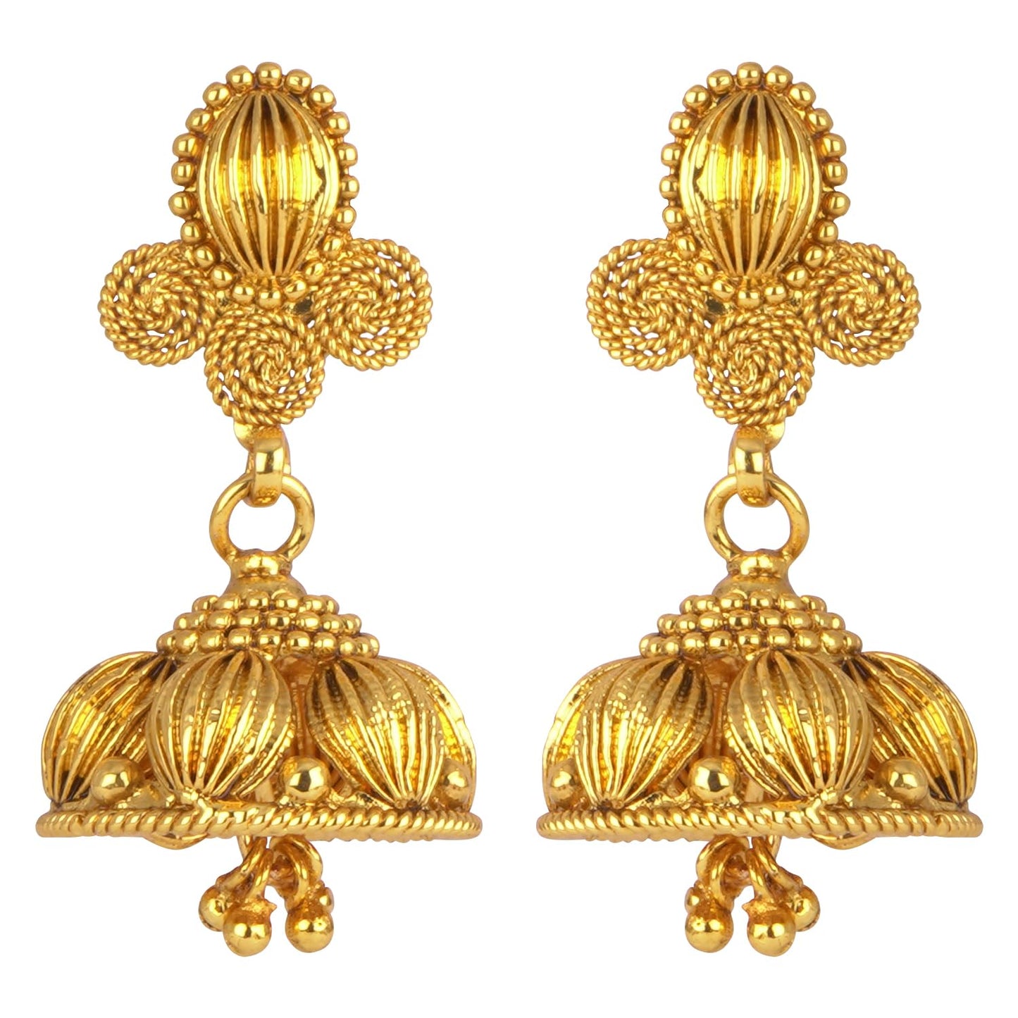 One Gram Gold Plated Short Choker Necklace Set With Jhumki Earrings & Adjustable Thread