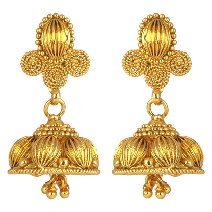 One Gram Gold Plated Short Choker Necklace Set With Jhumki Earrings & Adjustable Thread