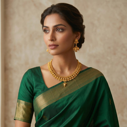 One Gram Gold Plated Short Choker Necklace Set With Jhumki Earrings & Adjustable Thread