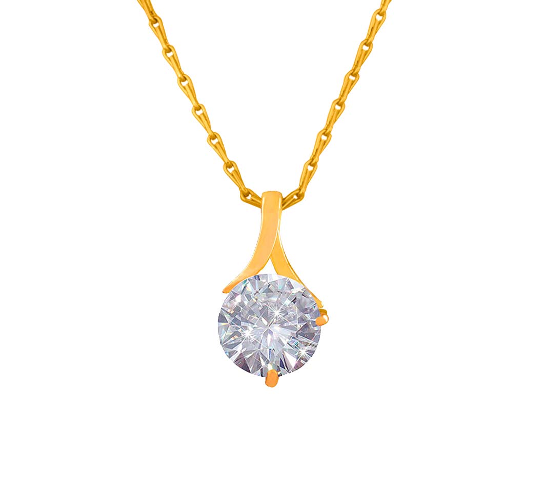 One Gram Gold Plated Solitaire Cz American Cubic Zircon Pendant Locket Delicate Pendant With Chain .