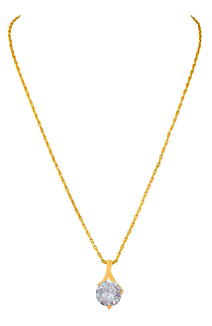 One Gram Gold Plated Solitaire Cz American Cubic Zircon Pendant Locket Delicate Pendant With Chain .