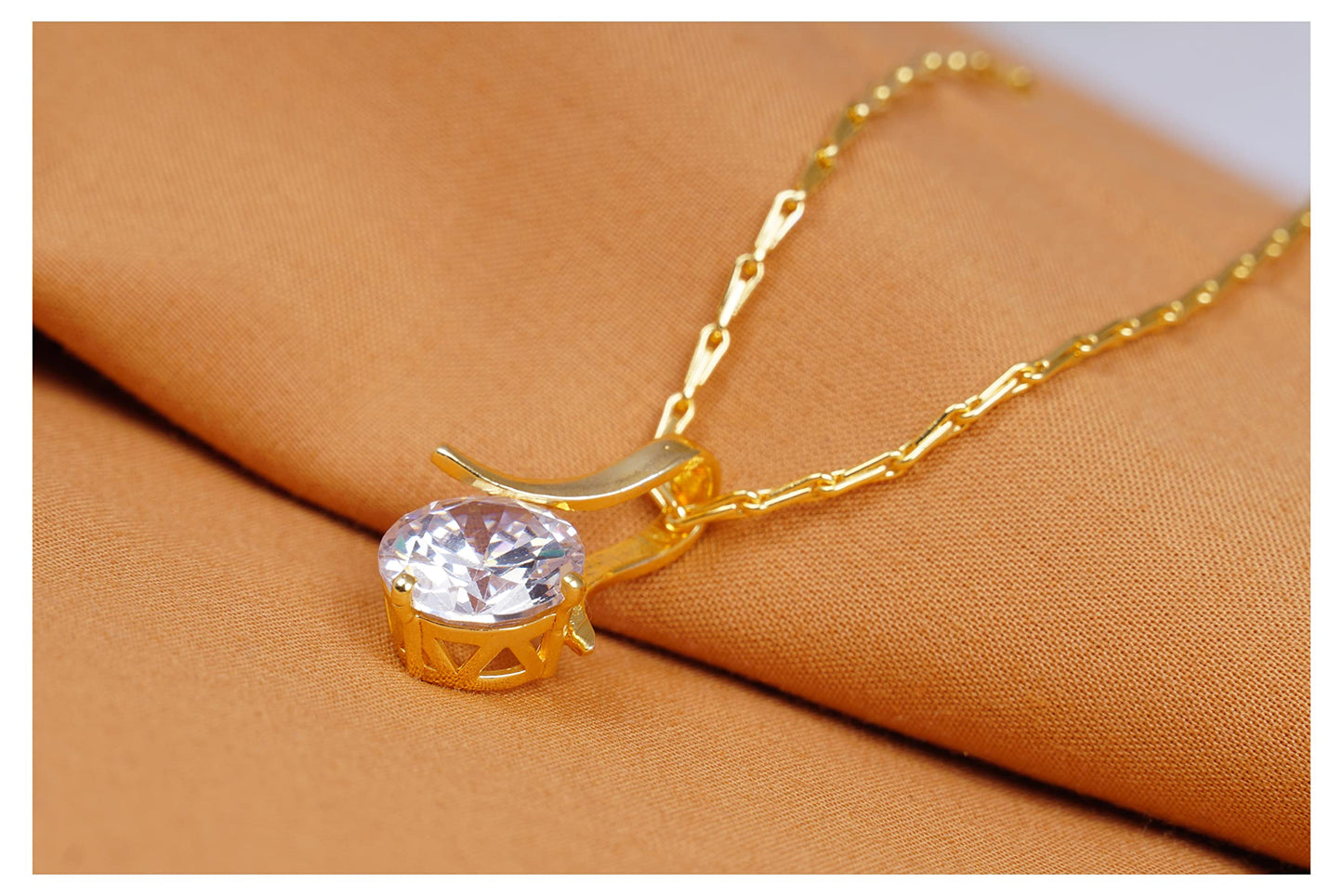 One Gram Gold Plated Solitaire Cz American Cubic Zircon Pendant Locket Delicate Pendant With Chain .