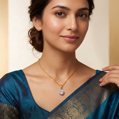 One Gram Gold Plated Solitaire Cz American Cubic Zircon Pendant Locket Delicate Pendant With Chain .