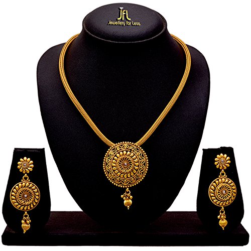 One G Gold Plated Polki Pendant Set With Earring