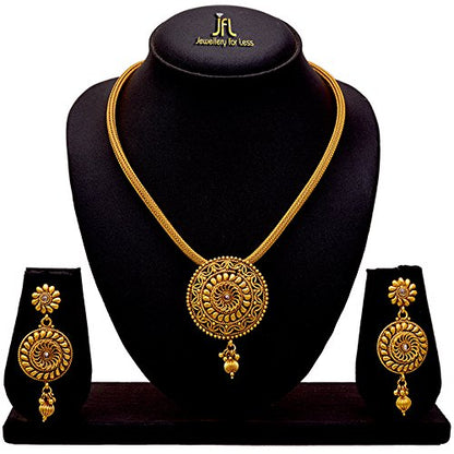 One G Gold Plated Polki Pendant Set With Earring